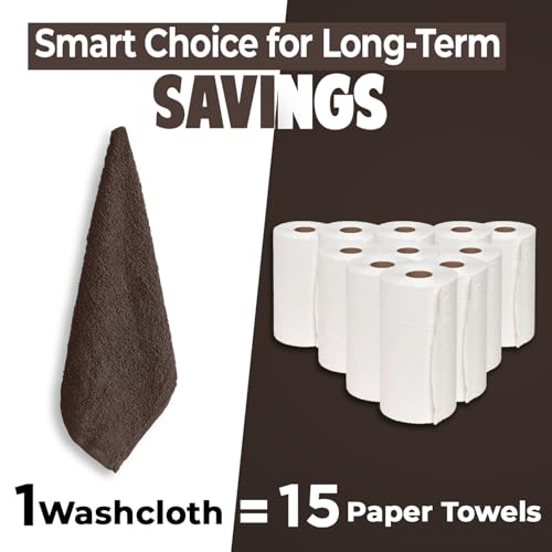 Image of DAN RIVER 24 Pack Wash Cloths for Showering [12x12] - 100% Cotton Washcloths Premium Quality Flannel Face Cloths for Bathroom, Highly Absorbent and Soft Feel Wash Clothes, Brown