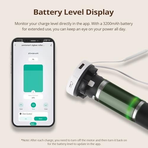 Blindsmart 充電式 Tuya Zigbee ローラー ブラインド モーター 38mmチューブ用 電動ウィンドウシェード 自動ブラインド カーテンオープナー APPコントロール、Zigbee Hubが必要です(1チャンネルリモコン付き)