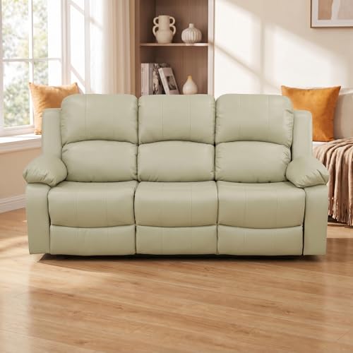 Image of Leather Power Recliner Sofa Set, Leather Recliner Couch Sets with Multi Angle Reclining, 3 Piece Sectional Sofa with USB Charging Port for Home Theater, Living Room, Office, Beige