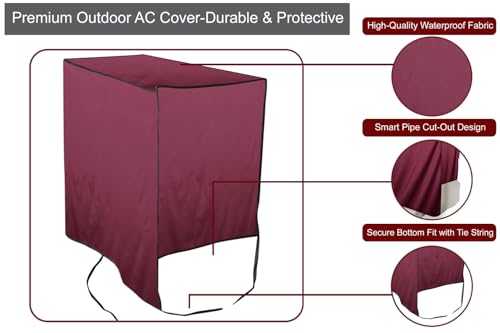 Image of The Furnishing Tree Split AC cover for indoor and outdoor unit of 2 ton waterproof and dustproof Maroon leaves pattern