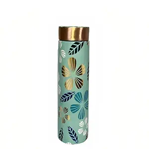 Art Of Brass degree Pure Copper Designer Meena Print Bottle| |Advanced Leak Proof Protection and Joint Less | Ayurveda and Yoga Health Benefits (1000ml, 1Unit, Green Floral, Pack of 1)