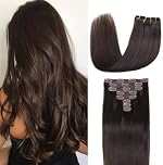 Clip in Hair Extensions Real Human Hair 8 Pieces Straight Real Remy Human Hair Full Head Human Hair Extensions Clip in Double Weft Real Remy Hair (#2 Dark Brown, 20 Inch)