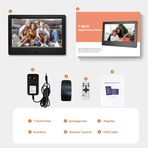 Image of 7 Inch Digital Picture Frame, HD Display Photo Frame, Wall Mountable Electronic Slideshow for Videos and Music