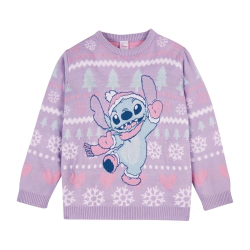 Disney Lilo & Stitch Christmas Jumper | Girls Xmas Jumper | Childrens Acrylic Knitted Christmas Jumper Sweatshirt | Lilo & Stitch Gifts for Girls - 7-8 Years Lilac