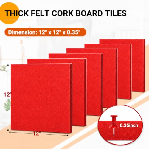 Image of QUIET CANVAS Acoustic Wall Square Pinboard, 1x1ft, Pack 6, 50Push Pins(Red)