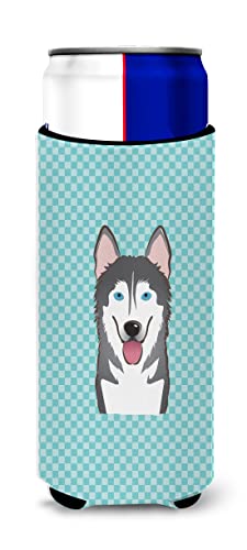 Checkerboard Blue Alaskan Malamute Ultra Beverage Insulators for slim cans