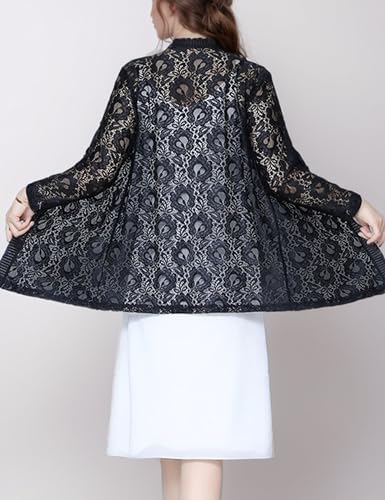 Image of FindThy Women's 3 /4 Sleeve Lace Cardigan Long Sleeve Open Front Floral Crochet Shrug Cover Up