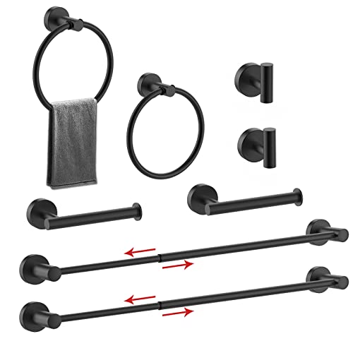 Chihod 8Pcs Bath Hardware Accessories: Adjustable Hand Towel Bar - Stainless Steel Toilet Paper Holder - Round Towel Ring - Robe Towel Hooks - Bathroom Accessories #TOP6