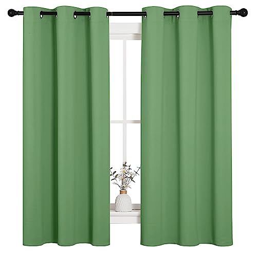 Image of NICETOWN Room Darkening Curtains 63 inch Long Set of 2 for Bedroom, Forest Green Nursery Essential Thermal Insulated Solid Grommet Top Blackout Curtains /Drapes (1 Pair, 42 inches Wide)