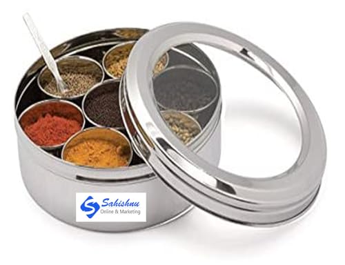 Sahishnu Online & Marketing Stainless Steel Transparent Masala Box/Spice Box/Masala Dabba/Spice Container