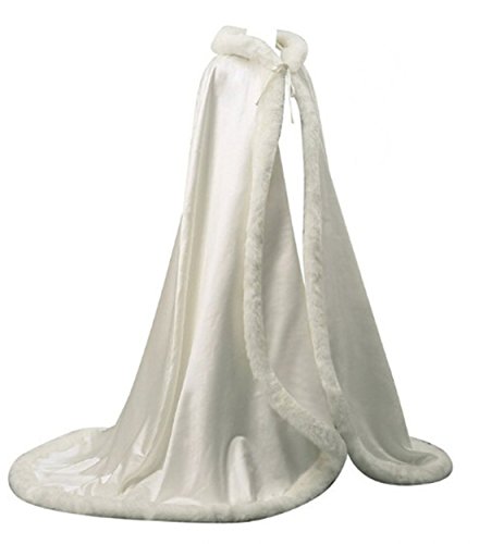 APXPF Women's Wedding Cape Bridal Cloak Long Faux Fur Cloak with Hood Outerwear Cloak Ivory