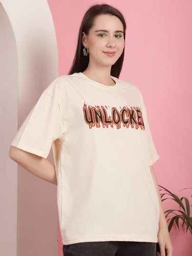 Image of Preneum Women's Cotton Cool Graphic Printed Baggy Fit Drop-Shoulder Sleeves Cotton Oversized T-Shirt