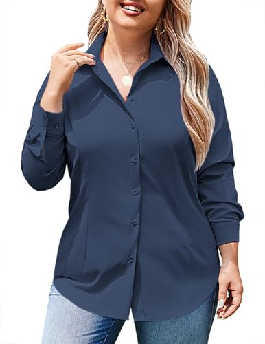 Image of IN'VOLAND Women Plus Size Button Down Shirts Long Sleeve Office Work Blouse