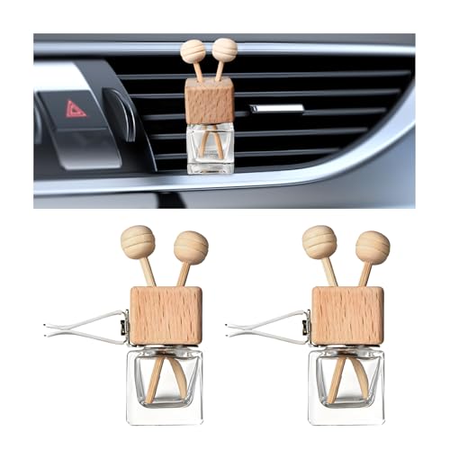 KVAEY 2PCS Car Diffuser Air Freshener Bottle, Refillable Empty Glass Perfume Bottles with Vent Clip, Universal Essential Oil Diffuser for Most Vehicles, Interior Car Accessories (2PCS)