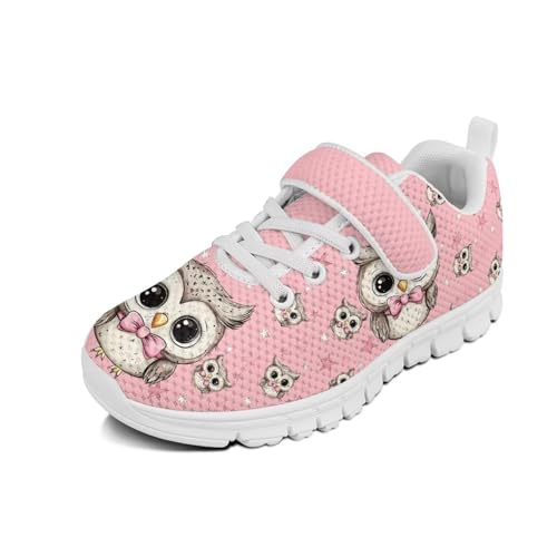 Boys Sneakers Kids Running Shoes Girls mesh Fitness Shoe Indoor Training Sneaker Lightweight Outdoor Sports Athletic Tennis Shoes for Little Kid/Big Kid Cartoon Owl Pattern White Sole