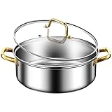 Drivstraw Edelstahl Hot Pot mit Mandarinenente Dual-Flavor Design für 4-10 Personen, 26cm Durchmesser, kompatibel mit Gas/Induktion/Elektroherden