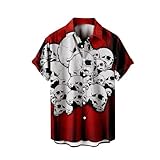 Kurzarm-Hemd mit Totenkopf-Print für Herren Lässiges 3D-Digital-Kreativdruck-Hemd Hawaii-Kurzarmhemd Lustiges Hawaiihemd Tropisches Kurzarm Sommer Strand Button Down Bier Bigfoot Hawaiihemden