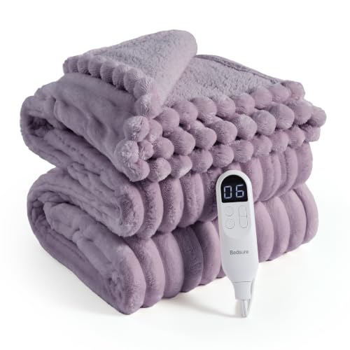 Image of Bedsure Thick Electric Blanket Twin, Heated Blanket Throw, Light Purple