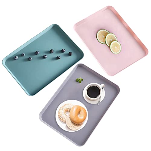 YANJINGHE 3 Piezas Bandeja Servir Comida, Rectangular, Plástico, 100% Plástico, Antideslizante, para Cocina, Comedor, Cafetería, Hotel