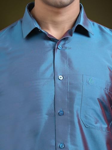 Image of Tattva Men Silk Blend Ethnic Shirt | Traditional South Indian Wear for Wedding, Festivals & Casual Wear