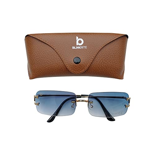Rimless Designer Sunglasses for Men and Women, Retro Rectangle Sunglasses with Premium Leather Case2