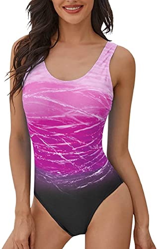 heekpek One Piece Swimsuit Women Tummy Control Swimsuit High Waisted Women Swimming Costume Vintage Swimsuits Swimwear, Purple, Size M