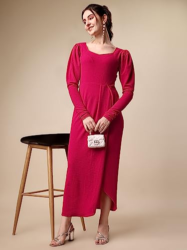 Image of Sheetal Associates Women's Puff Sleeve Wrap Bodycon Casual Maxi Dress Black