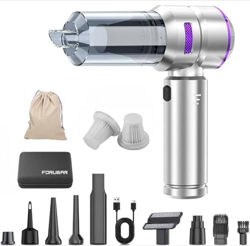 Forubar 4-in-1 Cordless Car Vacuum Cleaner, 22000Pa Handheld Portable Vacuum with Compressed Air Duster & Blower, Brushless Motor, 3-Speed, Type-C Charging for Car, Home, Office, Pet Hair (Silvery)