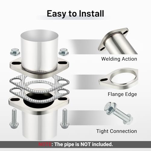 Kit de brida de escape de 2 pernos, junta y pernos en acero inoxidable de 2.36 pulgadas 3