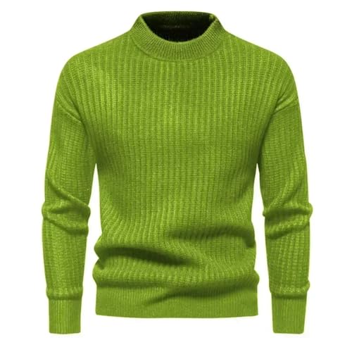 Men's Half High Neck Sweater Knitted Sweater Round Neck Slim Fit Warm Thick Pullover M51-Grass EN8 M