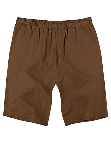 AUSELILY MEN Men's Cotton Linen Shorts 9 inch Drawstring Casual Elastic Waist Mens Summer Beach Vacation Shorts Big and Tall with Pockets Brown M — view 4