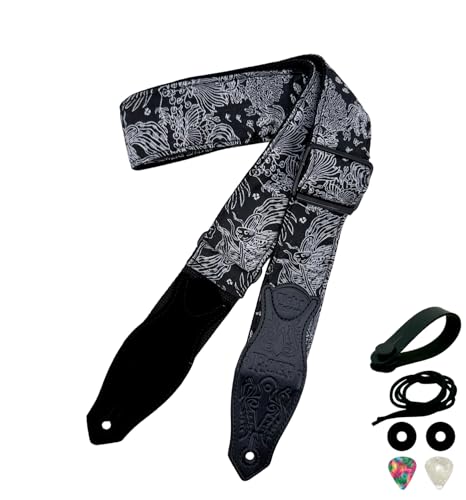 rockyou Double-Layer Padded Guitar Strap with 4 Pick Holders, beauty Leather Ends & Metal Buckles - Les Beatles, Paul McCartney, John Lennon, RIngo Starr, George Harrison rockyou Double-Layer Padded Guitar Strap with 4 Pick Holders, beauty Leather Ends & Metal Buckles