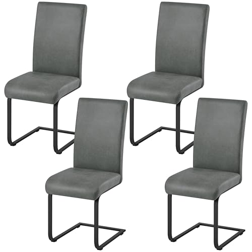 Yaheetech Lot de 4 Chaises de Salle à Manger en Structure Cantilever, Assise Renforcée de 10 cm, Piètement en Acier Chromé, Revêtement Tissu, Hauteur d'Assise 50...