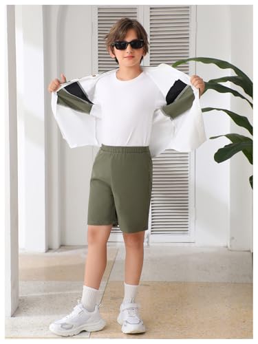 Image of GORGLITTER Boy's Short Sets Clothing Set Button Down Short Sleeve Shirt and Shorts Summer Outfits 2 Piece 8-12Y Army Green 12Y