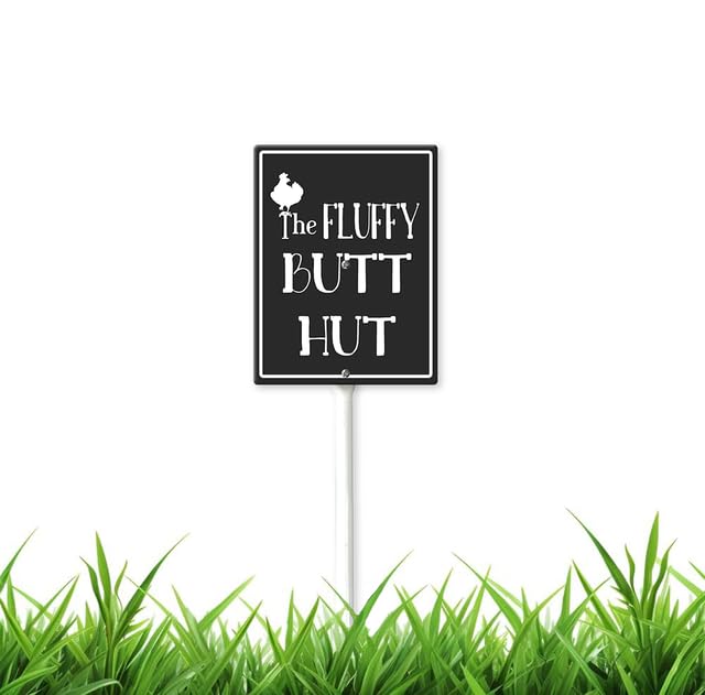 4.6 x 6 inch The Fluffy Butt Hut Yard Sign with Stake, Aluminum, Set of 1