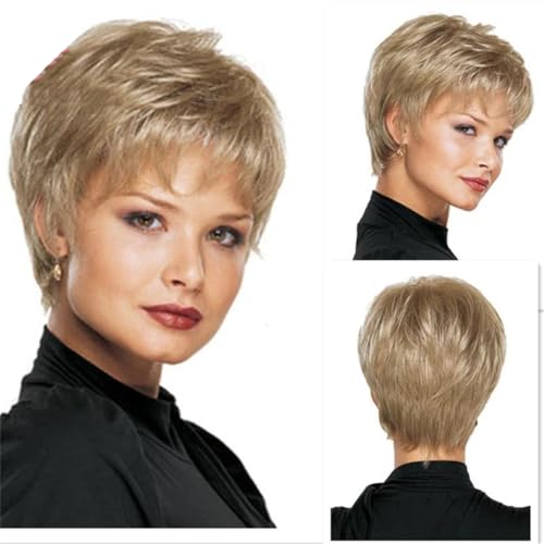 Women's Short Blonde Mix Choppy Layers Flipped Ends Full Wig