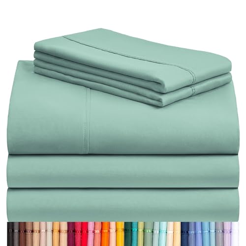 Image of LuxClub 5 PC Split King Sheet Set Bed Sheets Deep Pockets 18 inch Eco Friendly Wrinkle Free Cooling Sheets Machine Washable Hotel Bedding Silky Soft - Light Teal Split King
