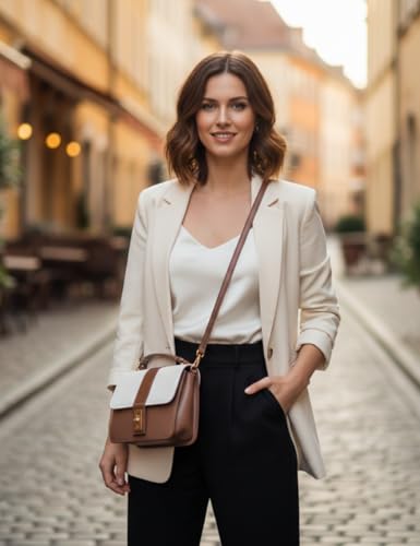 Image of Glowic Women's Structured Sling Bag with Lock Closure | Premium Faux Leather Handbag | Stylish Crossbody Purse for Office, Party & Daily Use