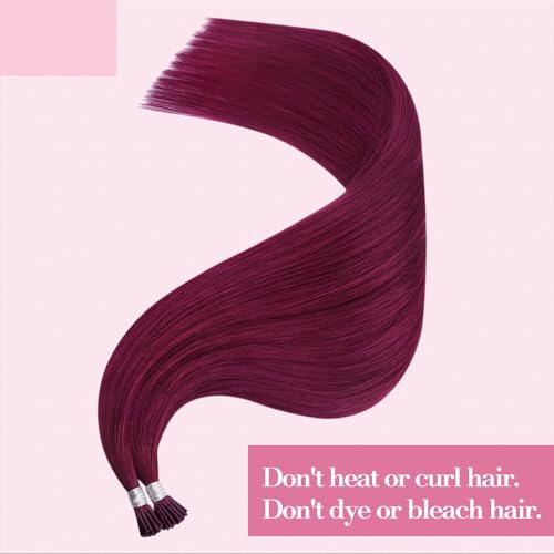Image of YoungSee I Tip Hair Extensions Human Hair Magenta, Itip Human Hair Extensions Red, 20 Inch 25 Strands 25g, Hair Extension I Tip, Colored for Prom and Graduations
