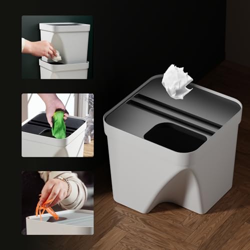 Image of JD FRESH 1 Pcs 10L Dustbin with Lid for Kitchen, Bedroom, Bathroom | Plastic Garbage Bin for Wet & Dry Waste, Food, Biomedical Waste | Multipurpose Trash Can for Home, Office & Commercial Use - White
