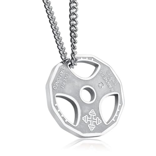 Collier musculation homme en acier pendentif haltère style vintage