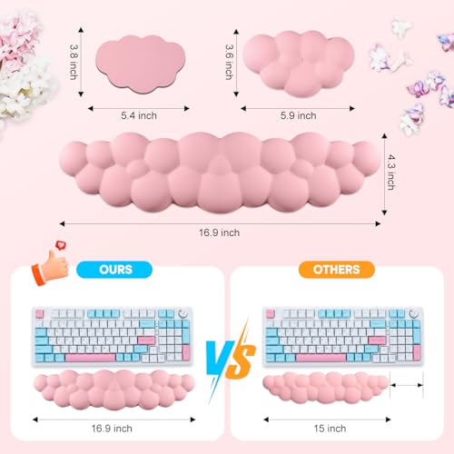 Image of JIKIOU Upgrade Leather Cloud Wrist Rest for Keyboard and Mouse & Cup Pad | Wish Gift-Cute Cloud Shape, Comfortable and don't Irritate to Skin, Non-Slip PU Base,Soft Memory Foam filled for Pain Relief