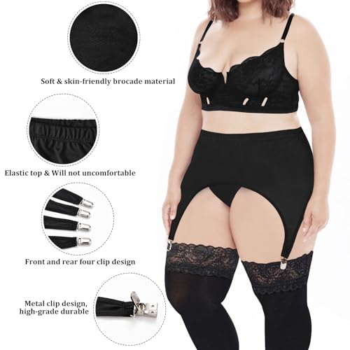 Garter Belt Plus Size High Waist Garter Belts with 4 Vintage Metal Clips for Stockings Womens Lingerie2