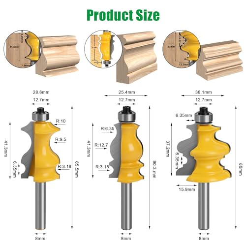 Set of 3 Milling Cutter for Router, 8 mm Shank, Router Bit 8 mm Shank, Router Accessories, DIY Home Woodworking Groove Cutter, Router Cutter Set, for Wood - Image 2