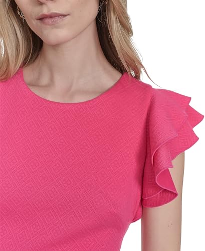 Image of Tommy Hilfiger Women's Sleeveless Ruffle Hem Jewel Neck Crepe Sheath Mini Dress