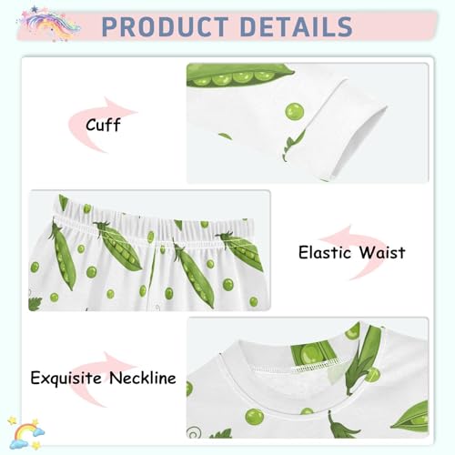 Pajama Sets Long Sleeve Green Pea Pod Pattern Soft Comfy Sleepwear 2 Piece PJS 3-8T4