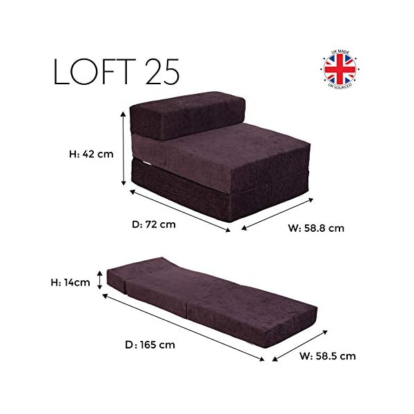 Loft 25 Single Fold Out Chair Chenille Z Bed | Guest Foldable Sofa Futon Mattress | Living Room Furniture | Ergonomically Designed | Soft and Comfy - Image 5