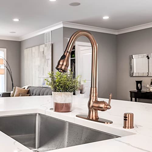 One-Handle Pull-Down Kitchen Faucet Single Level Solid Brass Kitchen Sink Faucet With Deck Plate (Antique Copper) #TOP6