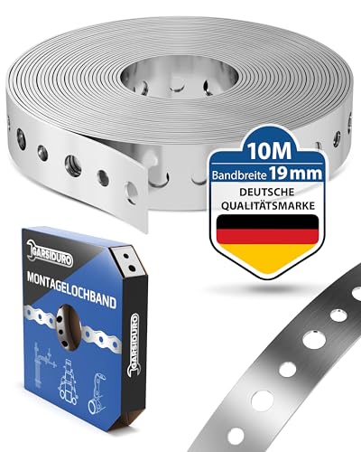 GARSIDURO® Bande perforée de montage [19 mm x 10 m] | Bande perforée professionnelle en acier galvanisé pour la fixation de câbles, conduites et tuyaux | Ruban de montage flexible en acier galvanisé