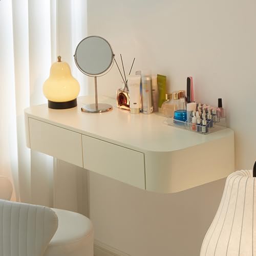 Moderna mesa de maquillaje de madera con cajón, 100 x 42 x 16 cm, elegante tocador marrón para dormitorio, elegante solución de almacenamiento para cosméticos y accesorios
